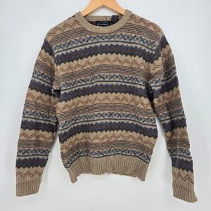 Vtg 100% Shetland Wool Mens M Hand-Framed Sweater Fair Isle Cozy Fall Winter